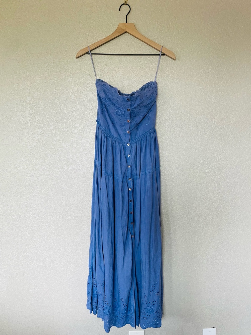 Free People Evelyn Eyelet Midi Dress in Periwinkle Blue NWT